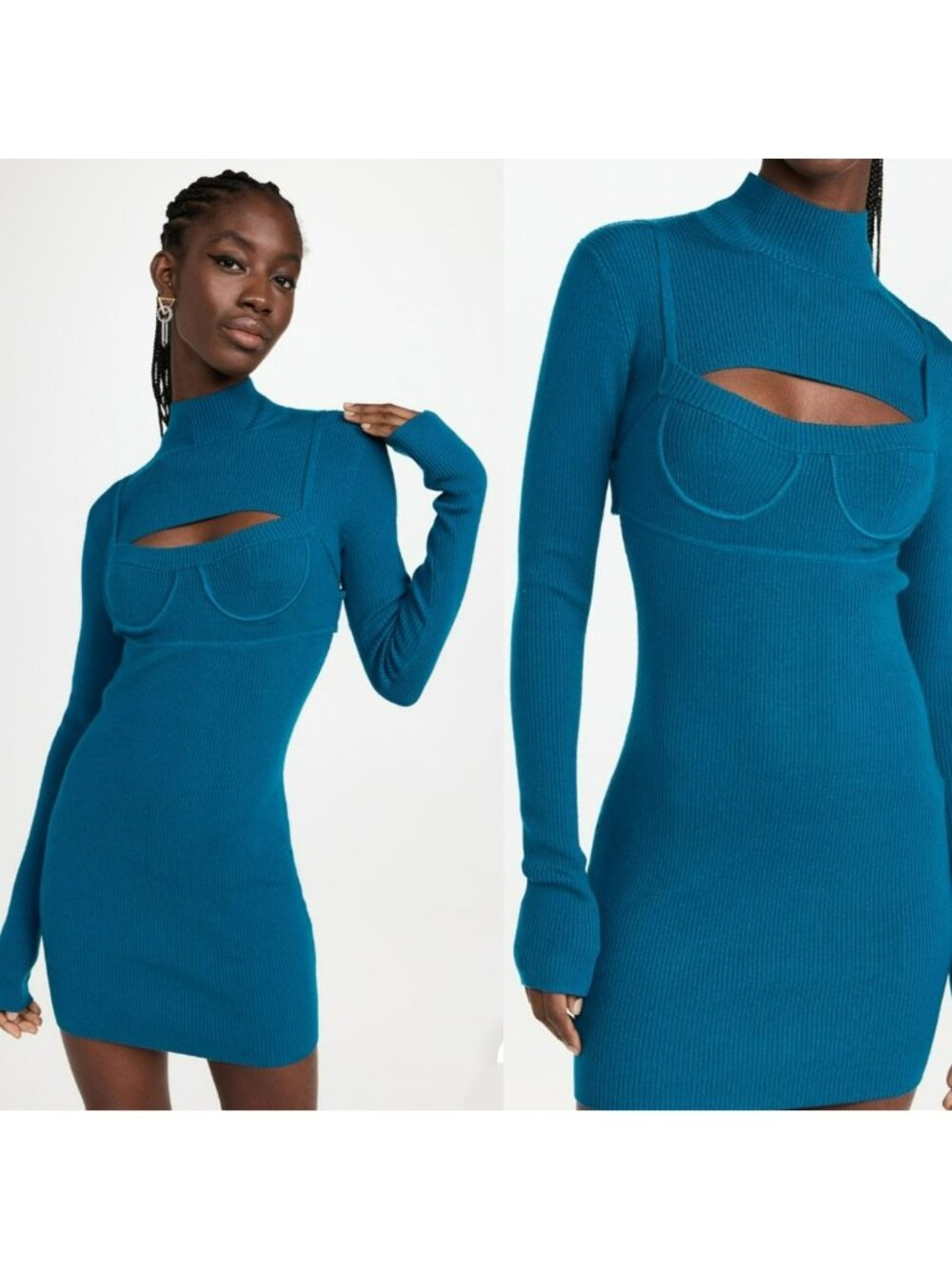 Monse $850 Bra Knit Cutout Dress Teal Blue Fall Sporty Tennis Prep Preppy
